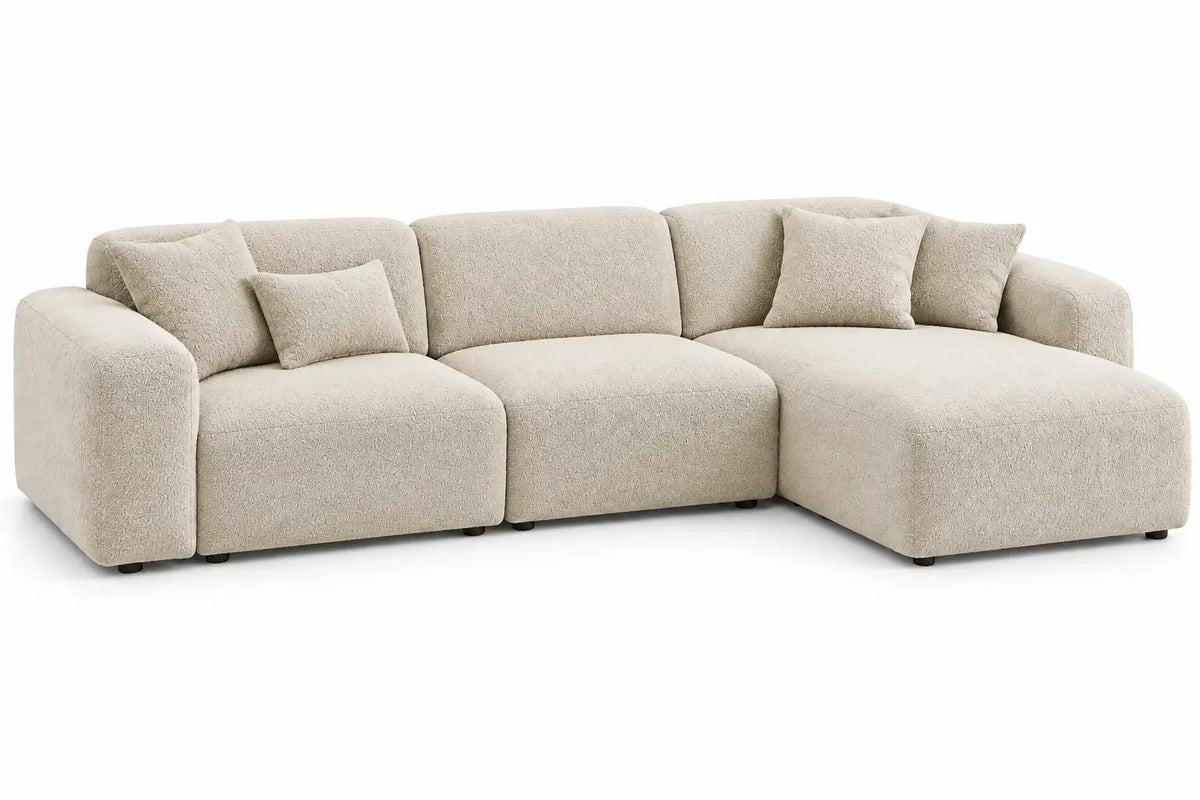 Canapé d'angle à méridienne droite et accoudoirs larges, beige