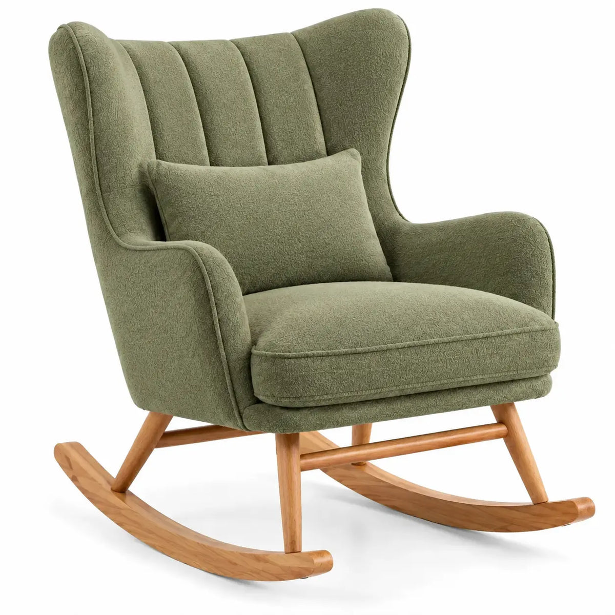 Fauteuil à bascule à dossier haut et coussin lombaire, vert et beige