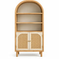 Bibliothèque cintrée à étagères et deux portes ajourées, beige et blanc