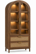 Vitrine cintrée à deux portes transparentes et tiroirs ajourés, marron
