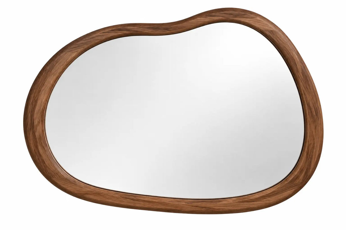 Miroir mural horizontal à cadre arrondi irrégulier, marron